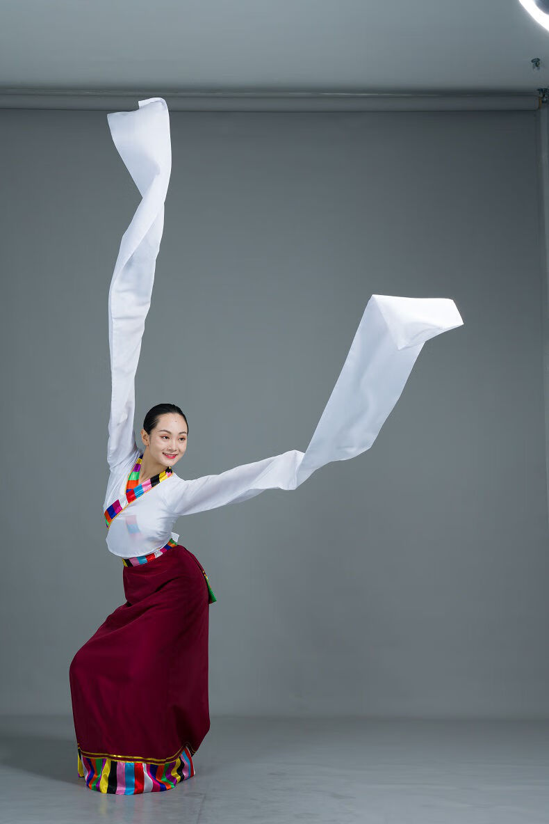 藏族舞练习裙 藏族舞裙 藏舞水袖 北京舞蹈学院学生课堂专用 藏族舞