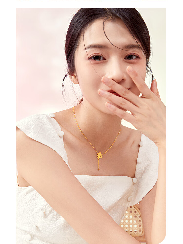 周六福 黄金套链女款足金无极金花朵链坠 花期如梦 计价 40-5cm尾链