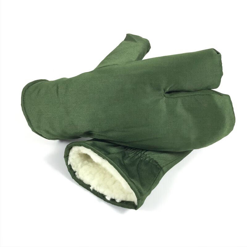 窦驰闷子手套连指男女绿色冬季加毛加厚连指保暖 一指 涤卡