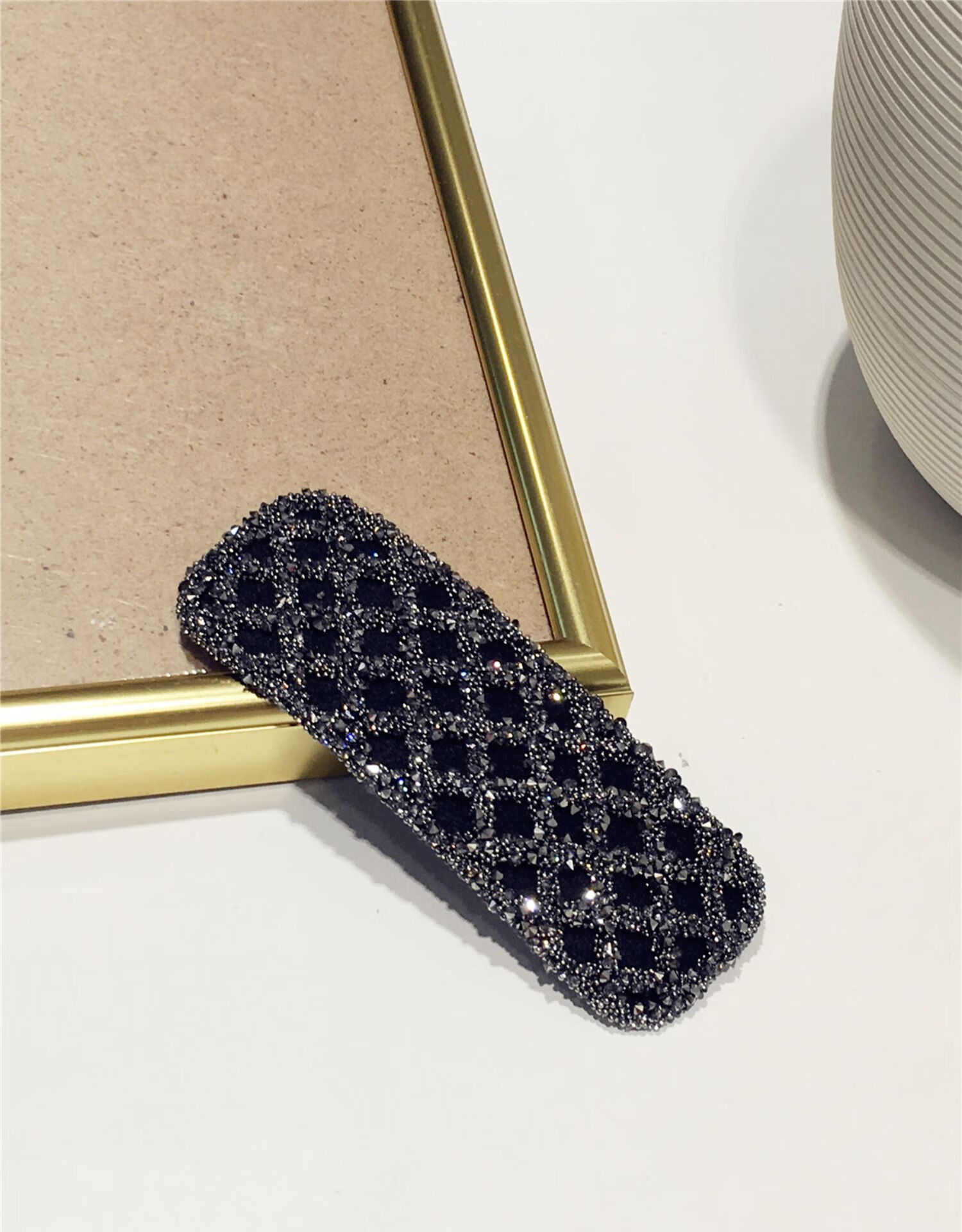 克丽诗纳臻弗 韩国风新款网红气质精致优雅镶钻格子长方形发夹鸭嘴夹