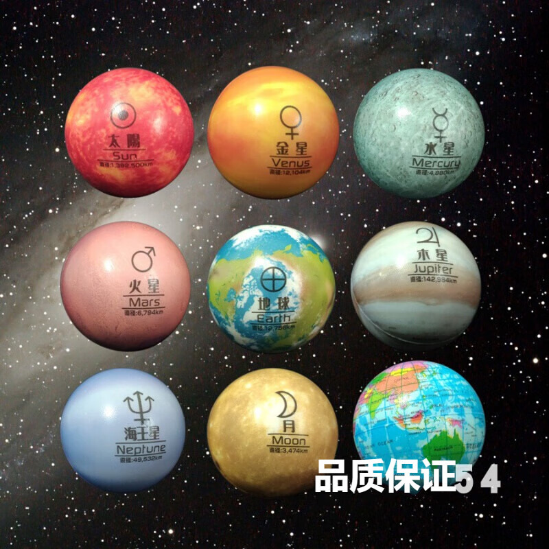 63彩印海綿實心軟球八大行星月球星空球早教發泡兒童玩具彈力球八大