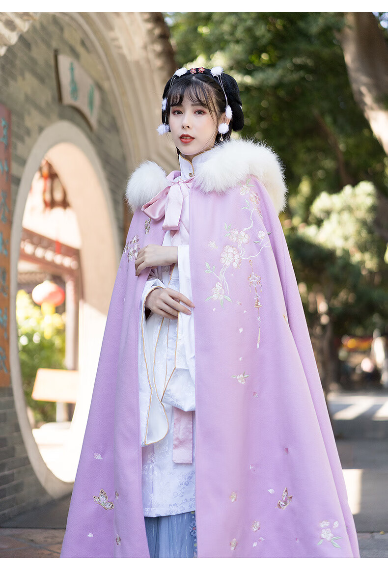 仙气少女情侣学生出街改良唐装古风寻花绣花长斗篷加厚