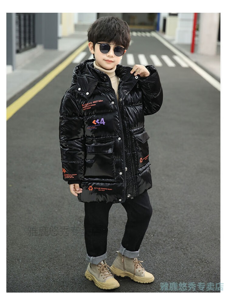 雅鹿儿童羽绒服男童亮皮免洗棉服3-15岁7小孩衣服中大童袄子8岁新款
