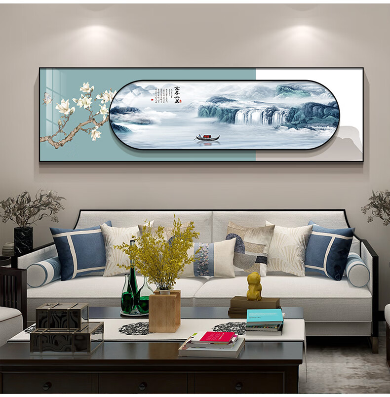 abay客厅装饰画新中式沙发背景墙挂画背有靠山壁画轻奢高端晶瓷山水画