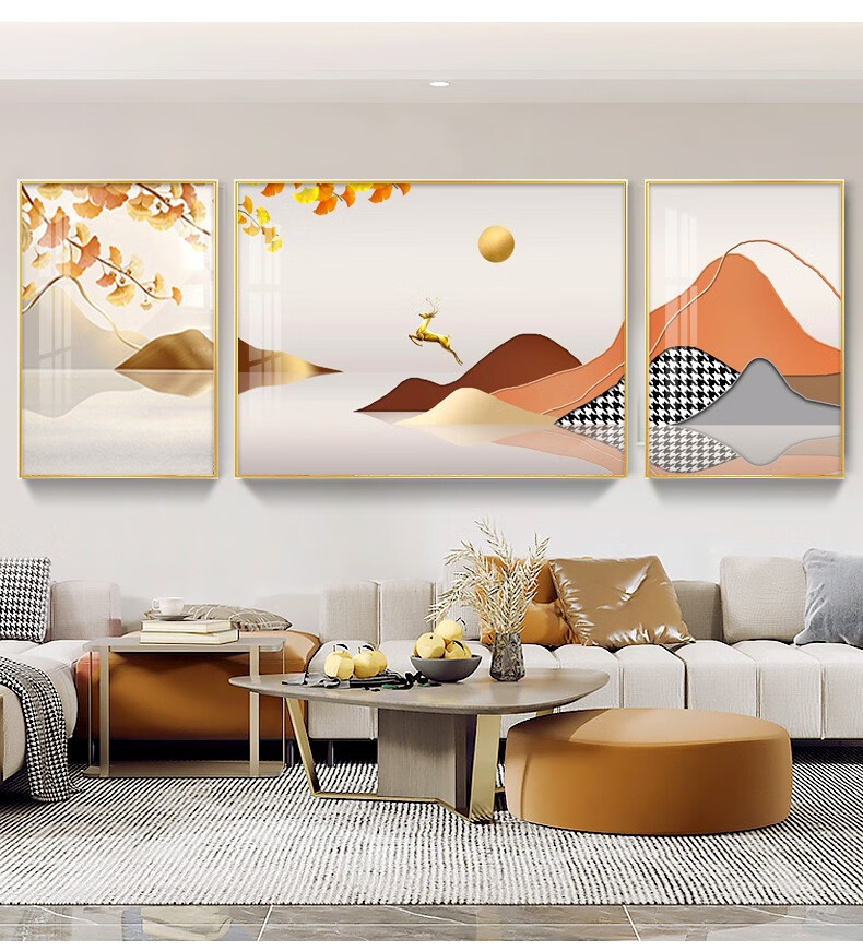 客厅装饰画沙发背景墙挂画现代简约抽象人气三联壁画镶钻晶瓷画抽象2