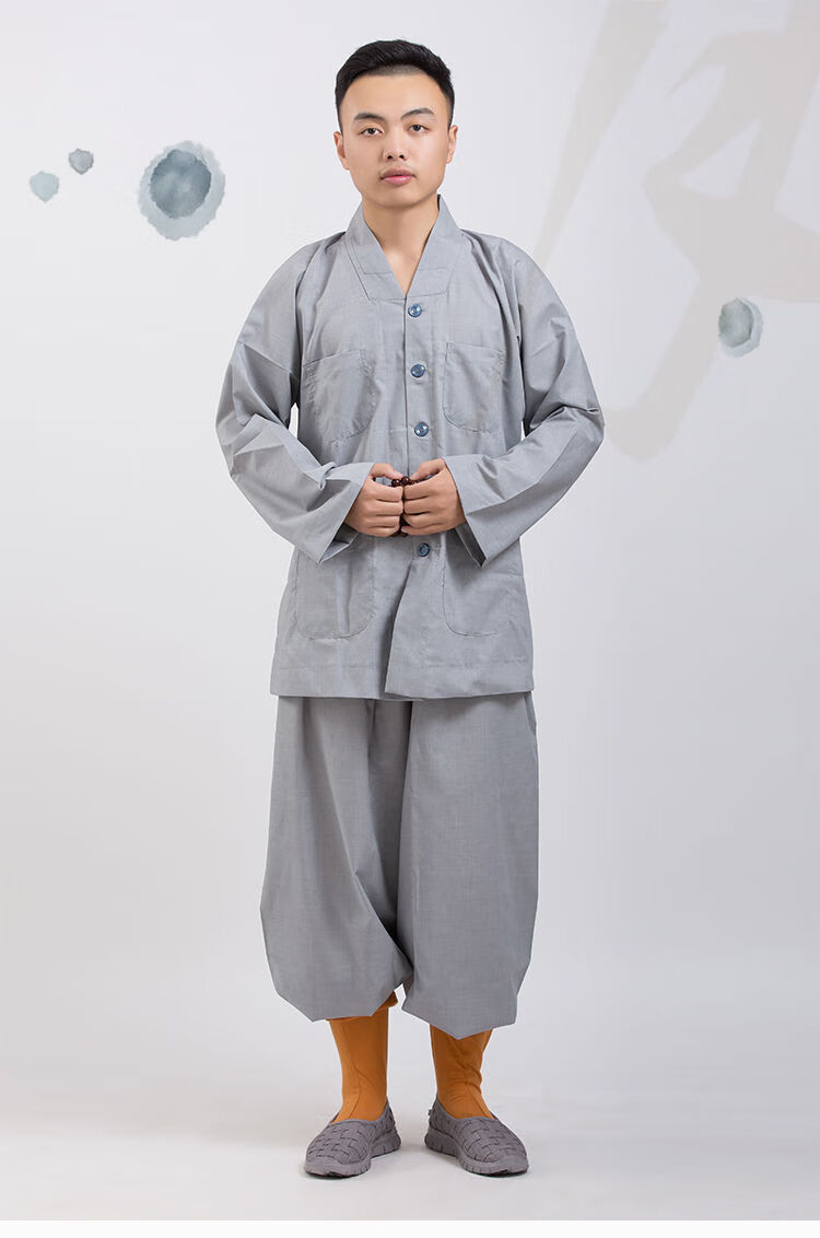 佛教用品僧服短褂师父小褂四季可穿中长棉短套【上衣 裤子】 灰色【阳