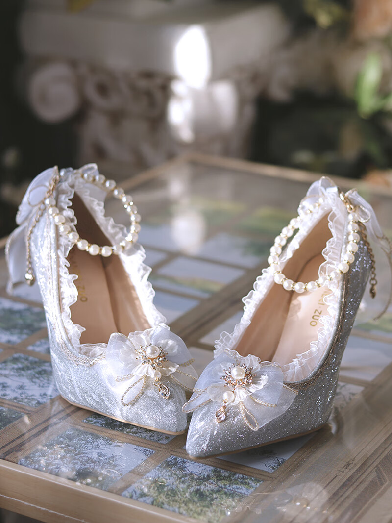 洛丽塔鞋子高跟鞋lolita高跟鞋子一夜物语洛丽塔鞋闪亮尖头高跟鞋花嫁