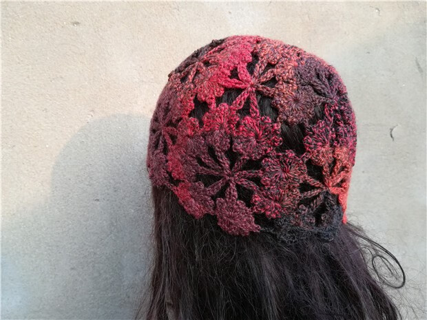 编织帽】新款手工编织梅花帽钩花针织包头秋冬镂空段染女式春季款帽子