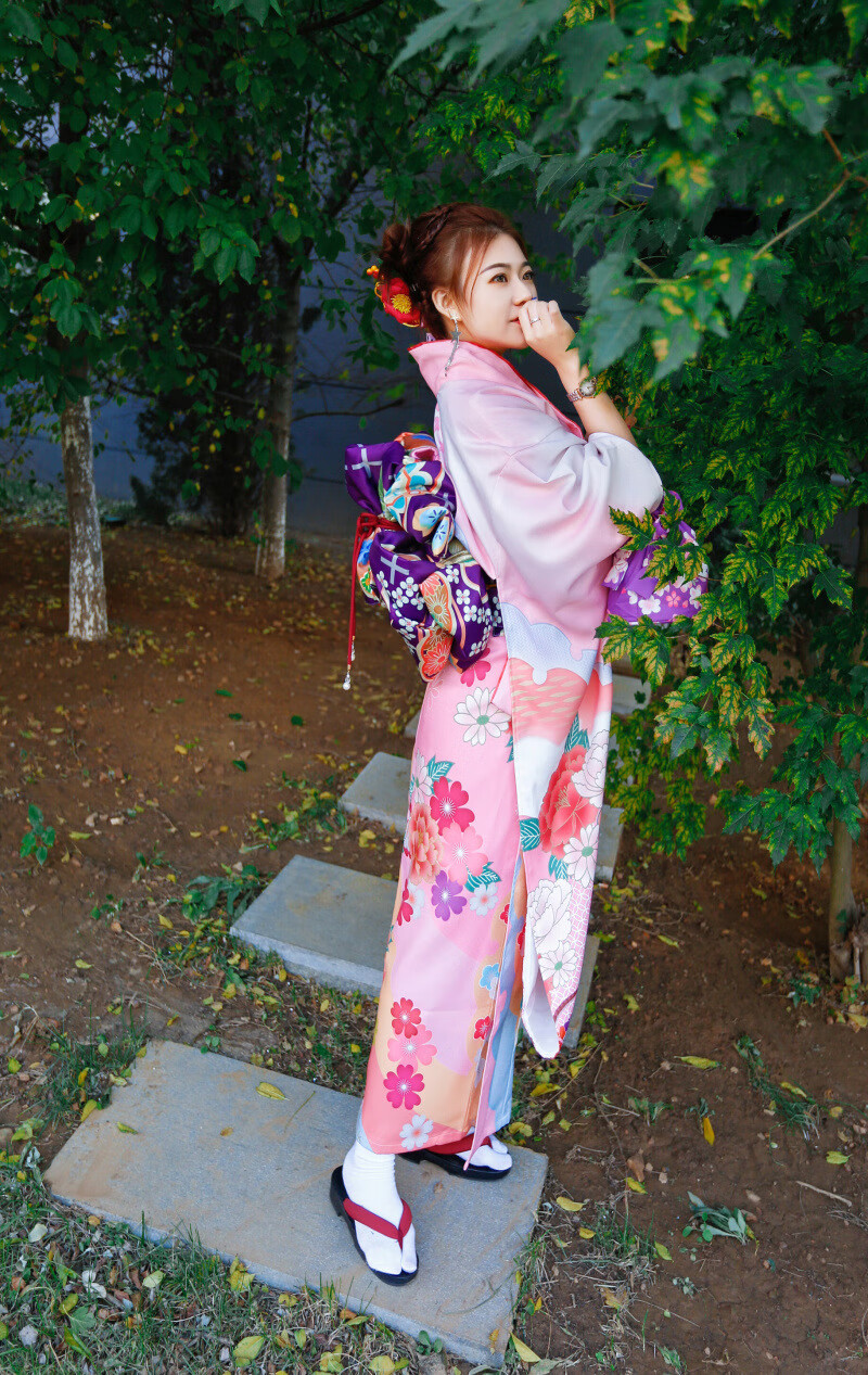 日式和服女正装和风大振袖传统160衣长套装振袖拍照神明少女 粉色挂里