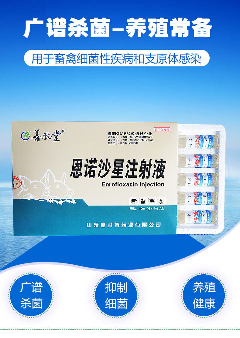 sumu兽用药恩诺沙星注射液仔猪黄白痢羔羊痢疾犊牛拉稀猪腹泻10支 1盒