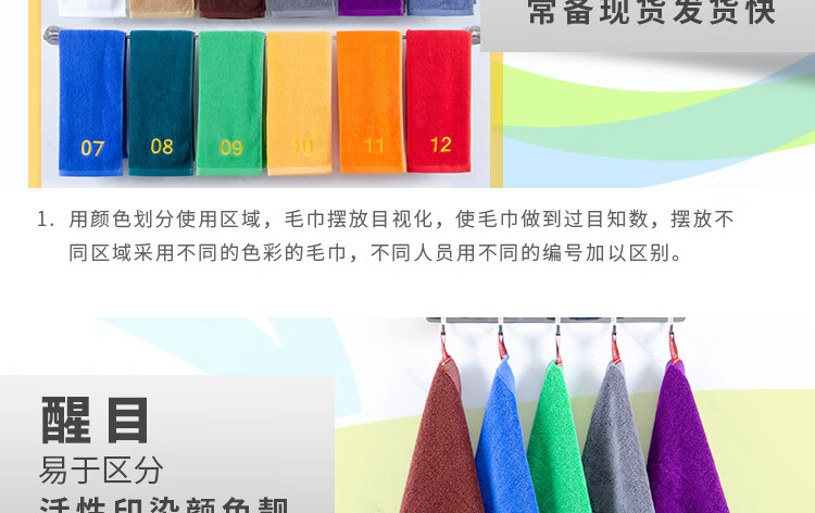 棉4d厨房管理毛巾带数字编号加厚吸水保洁分区分类专用抹布四方f8