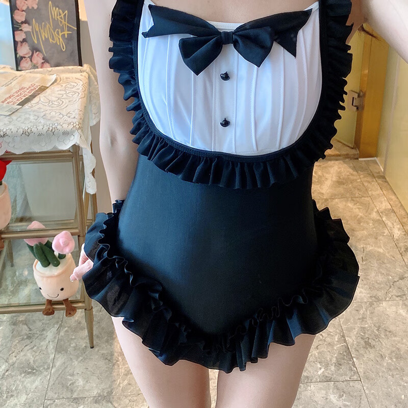 小鱼儿泳衣女夏季日系纯欲风可爱少女小个子死库水性感泳装黑色泳帽