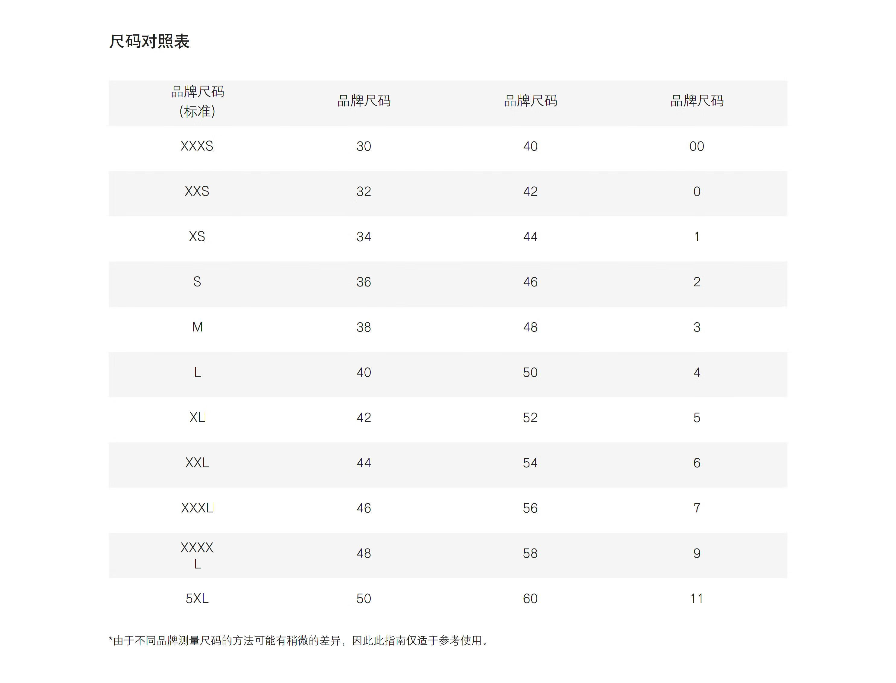 ami短袖尺码表图片