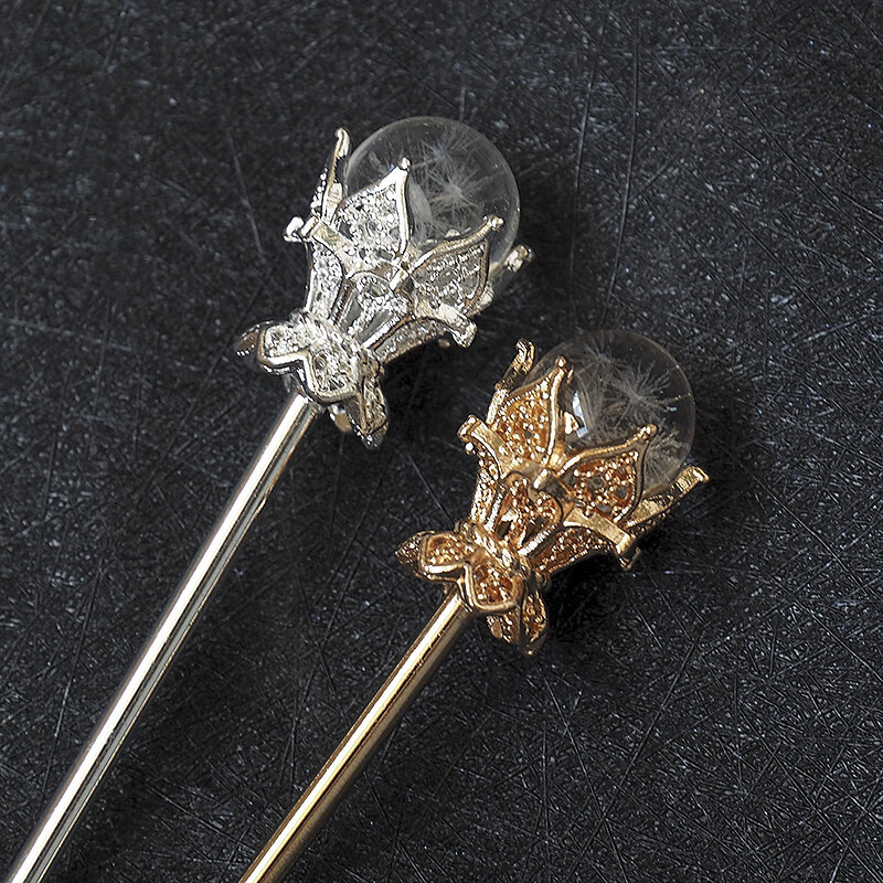 【如烟】古典水晶发簪神棍一字簪盘发汉服发饰简约日常 金箔琉璃(樱桃