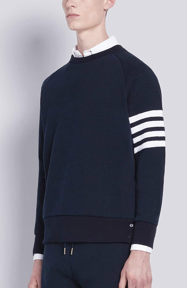 翰钦王心凌同款四条杠四道杠tb华夫格卫衣四道杠套头条纹长袖卫衣外套