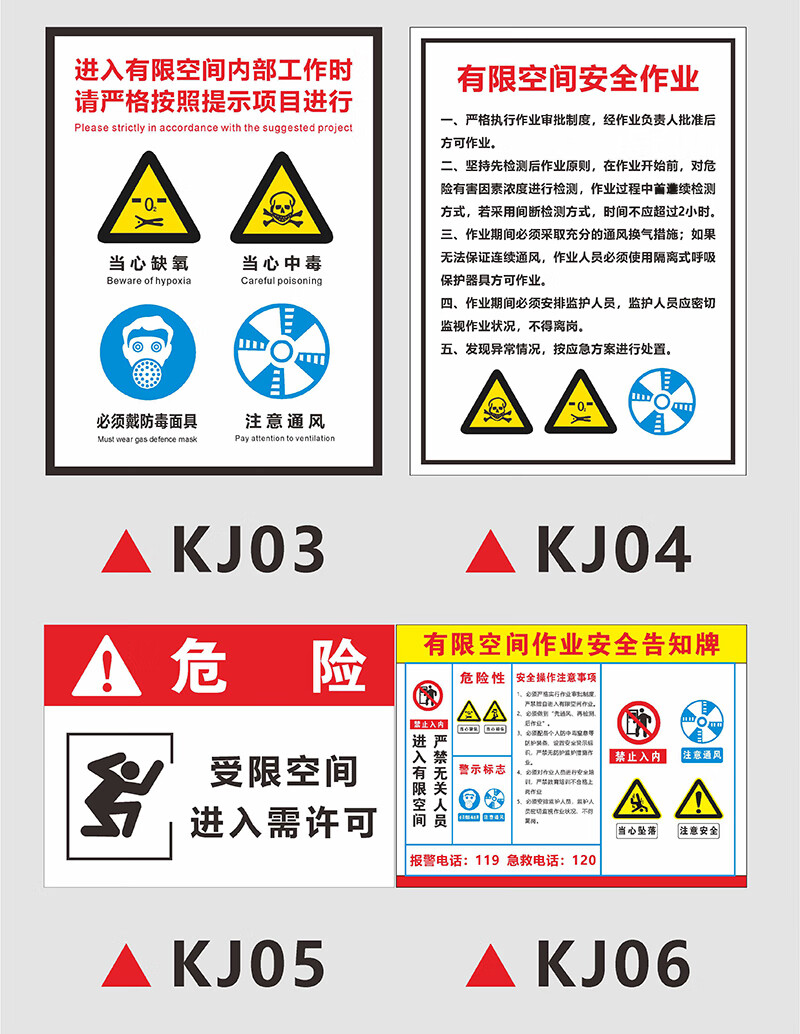 有限空间安全警示牌受限空间作业告知牌未经许可禁止入内标志标识kj19