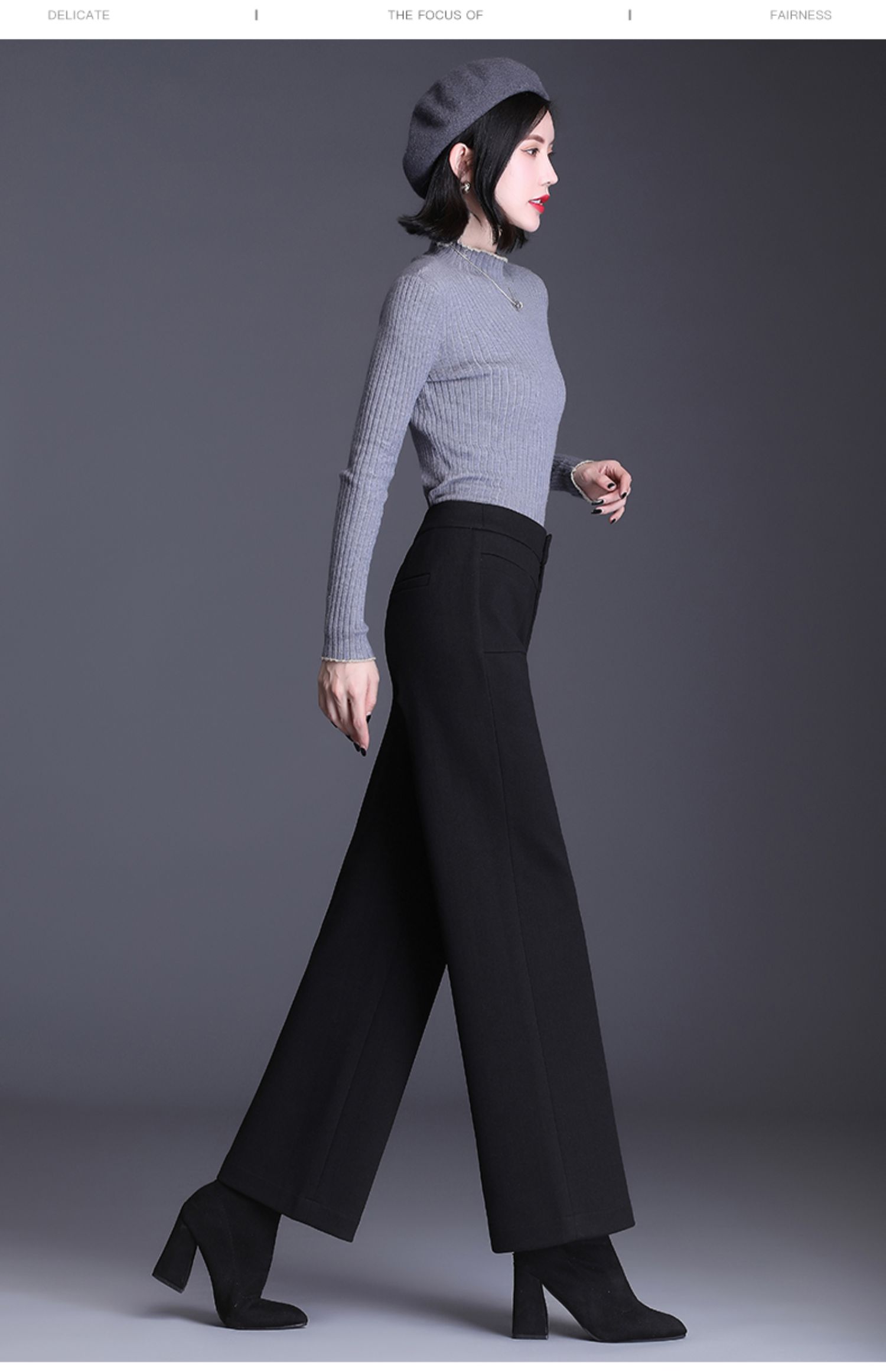 冬季女士肥腿裤毛呢裤子秋2020新款休闲阔腿高腰垂感直筒长裤宽松显瘦