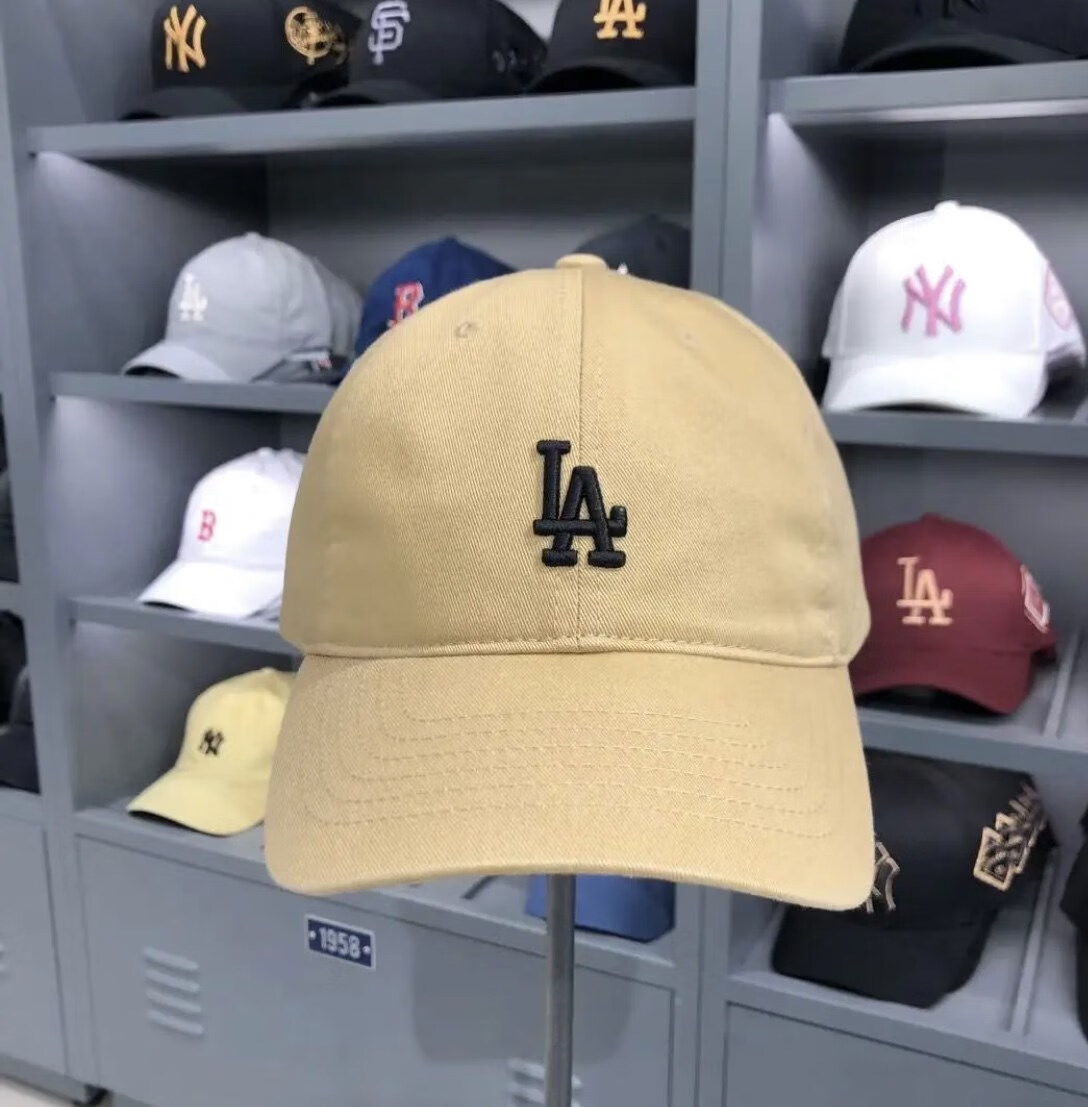 韩国mlb棒球帽ny洋基队男女帽子la鸭舌帽小标软顶弯檐遮阳帽 炭灰色小