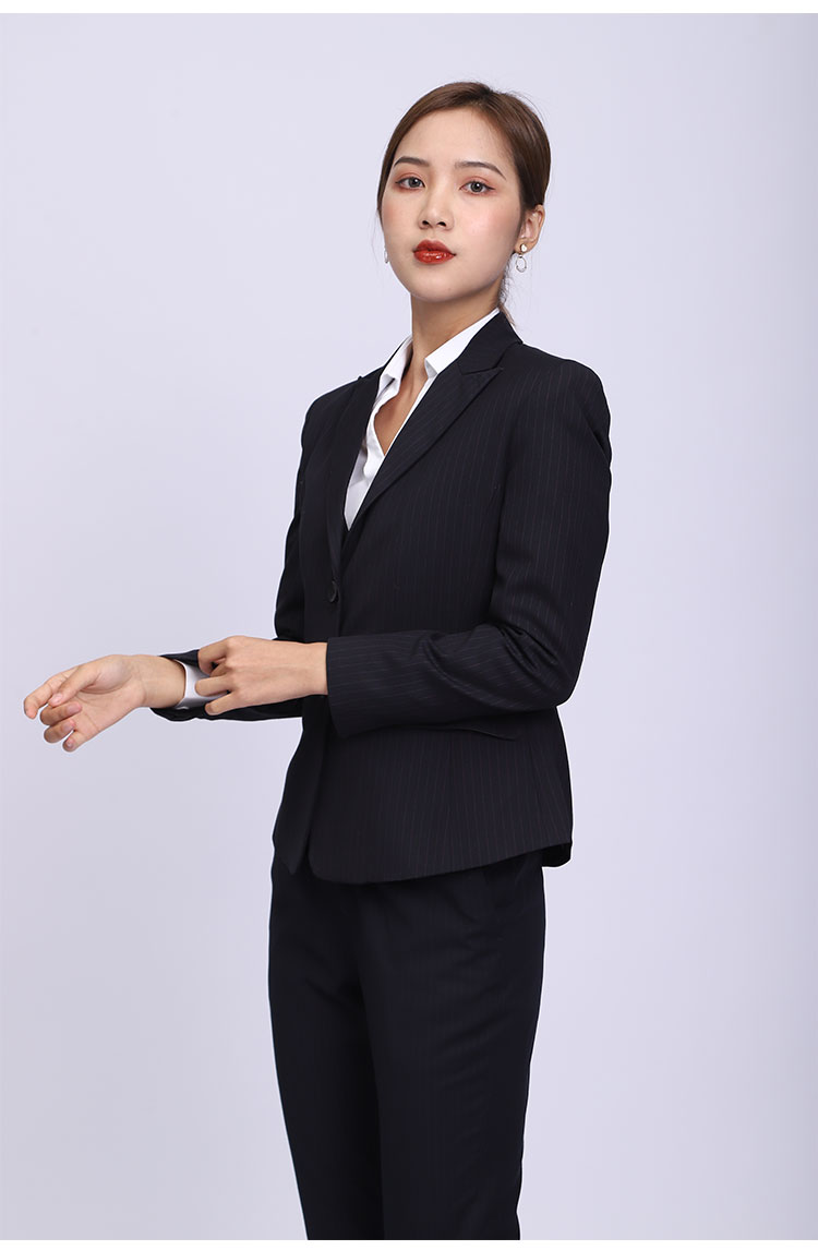 中国光大银行新款女士西服藏青紫条纹光大银行行服修身外套职业装