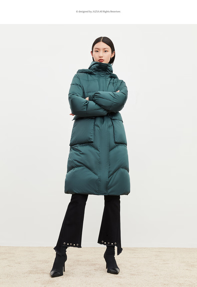 jz玖姿白鹅绒保暖狐狸毛领羽绒服女长款2021年冬季收腰洋气外套jtbd