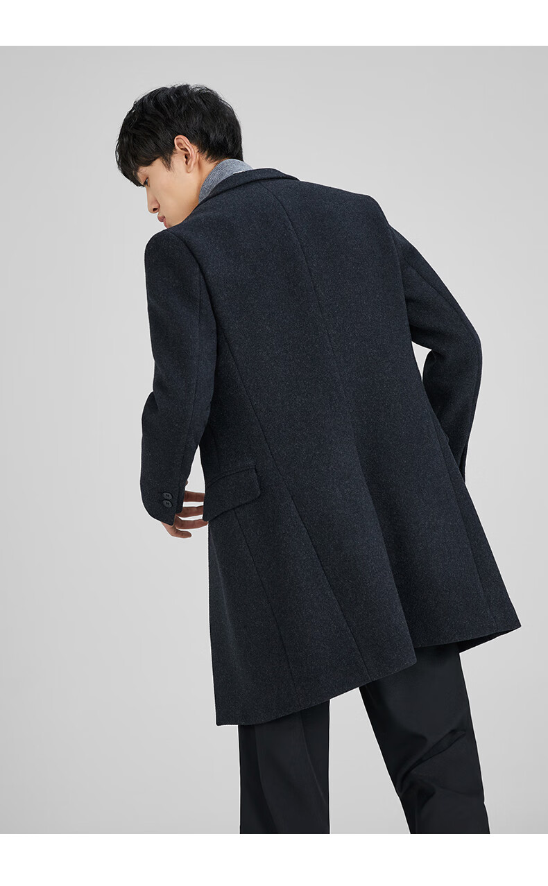 羊毛大衣男男士毛呢大衣金属装饰外套商务呢子外套潮 深灰色1 xl