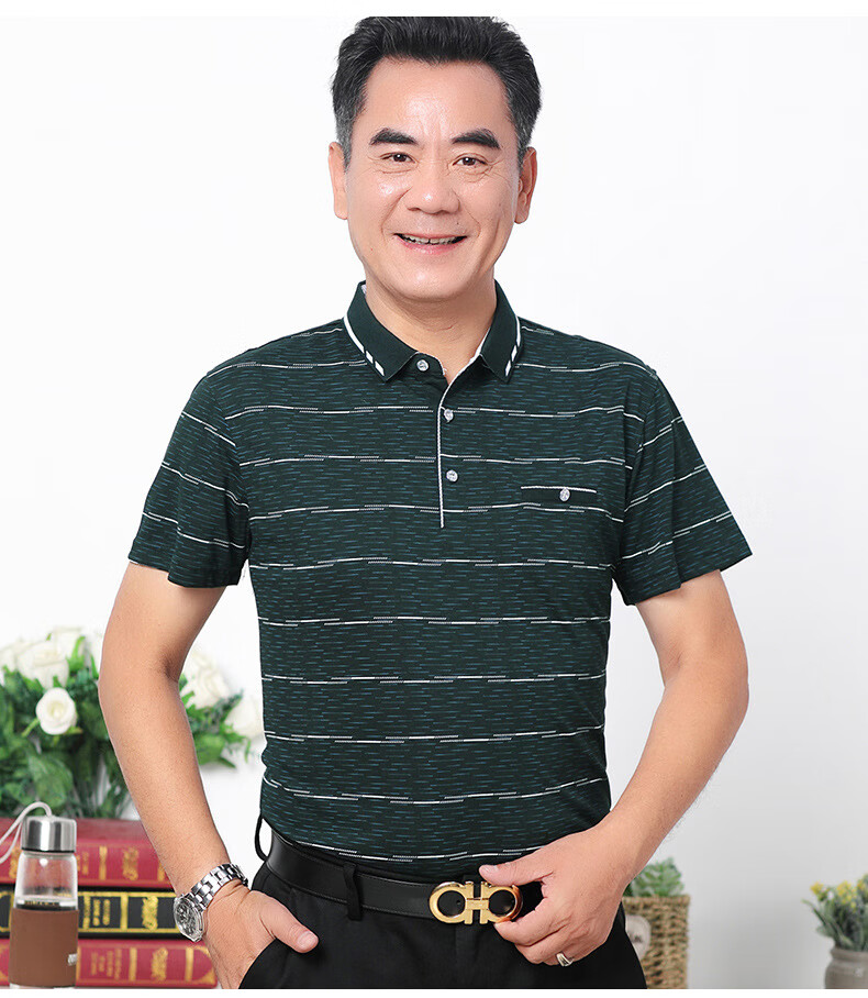 爸爸夏装中年短袖40-50岁翻领体恤男装薄款中老年棉男士半袖批发 936