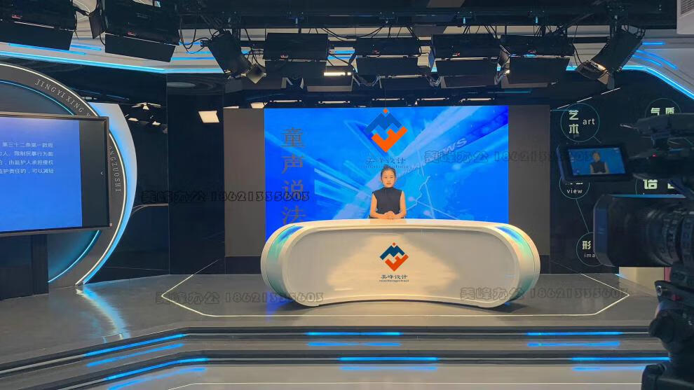 新款主播台时尚播音桌新闻主持台直播桌电视媒体演播台校园广播桌深