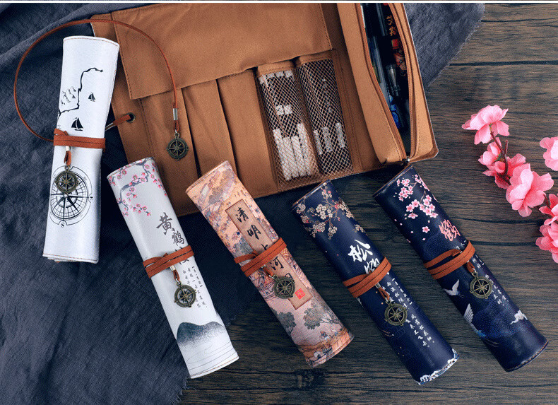 感恩节礼品】 古风笔袋国潮中国风卷轴铅笔袋收纳盒文具盒初中小学生