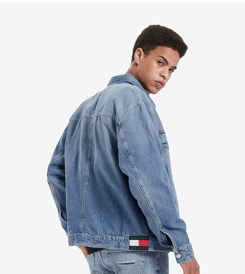 tommy jeans男装20秋冬时尚印花翻领宽松牛仔外套dm0dm08470 牛仔蓝1