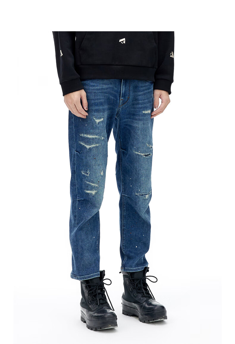 ablejeans2021冬季新款男士蓝色宽松中腰复古破洞牛仔裤男801337水洗