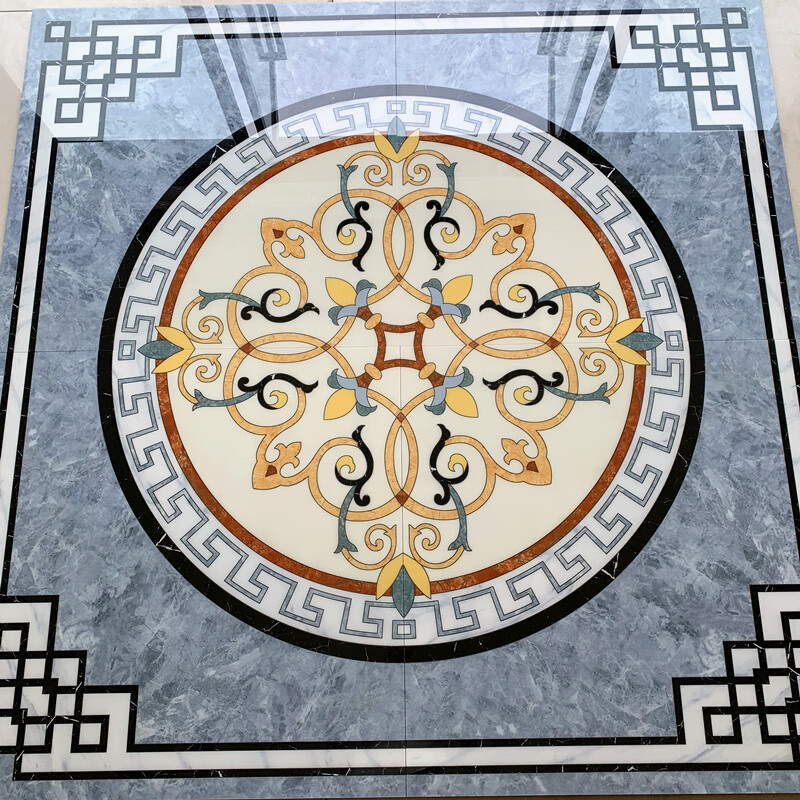 佛山新中式客厅拼花地砖灰色地板砖拼图餐厅入户玄关拼花瓷砖 【现货a