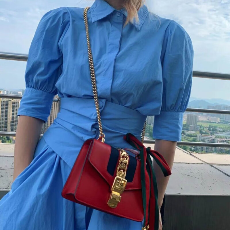 【二手99新】gucci古驰女包 sylvie塞尔维亚系列 小号红色牛皮 时尚