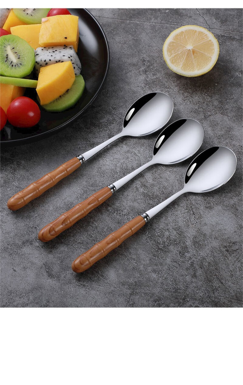 8个颜色加厚不锈钢成人勺子家用长柄防摔餐叉学生吃饭搅拌汤勺 三支装