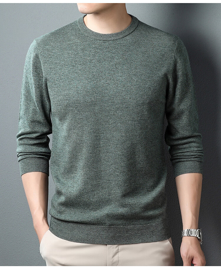 保罗官方】高档品牌男装圆领羊毛衫男款2022秋精纺色全羊毛男士羊绒衫