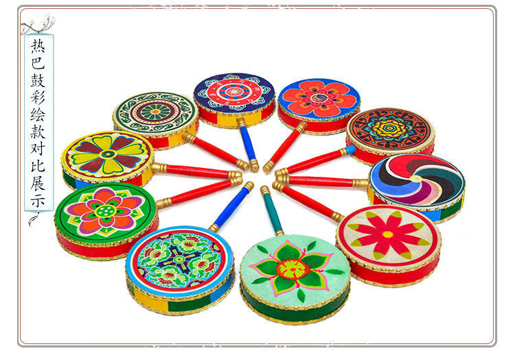 藏族热巴鼓牛皮儿童手柄鼓跳舞用道具演出鼓藏族舞鼓艺考用图案2红色