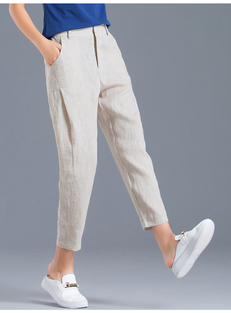 goomil lee白色休闲棉麻裤子女夏季2020新款薄款亚麻裤宽松冰丝哈伦裤