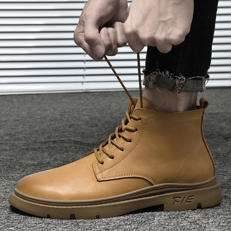 kulv品牌男鞋欧洲站英伦时尚真皮高帮工装马丁靴男士内增高休闲棉鞋