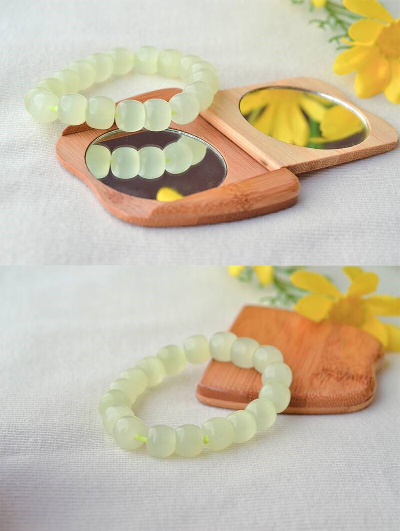 【官方旗舰】欢芬青白玉老型珠手链蚕丝玉猫眼玉石手串闺蜜手链直播