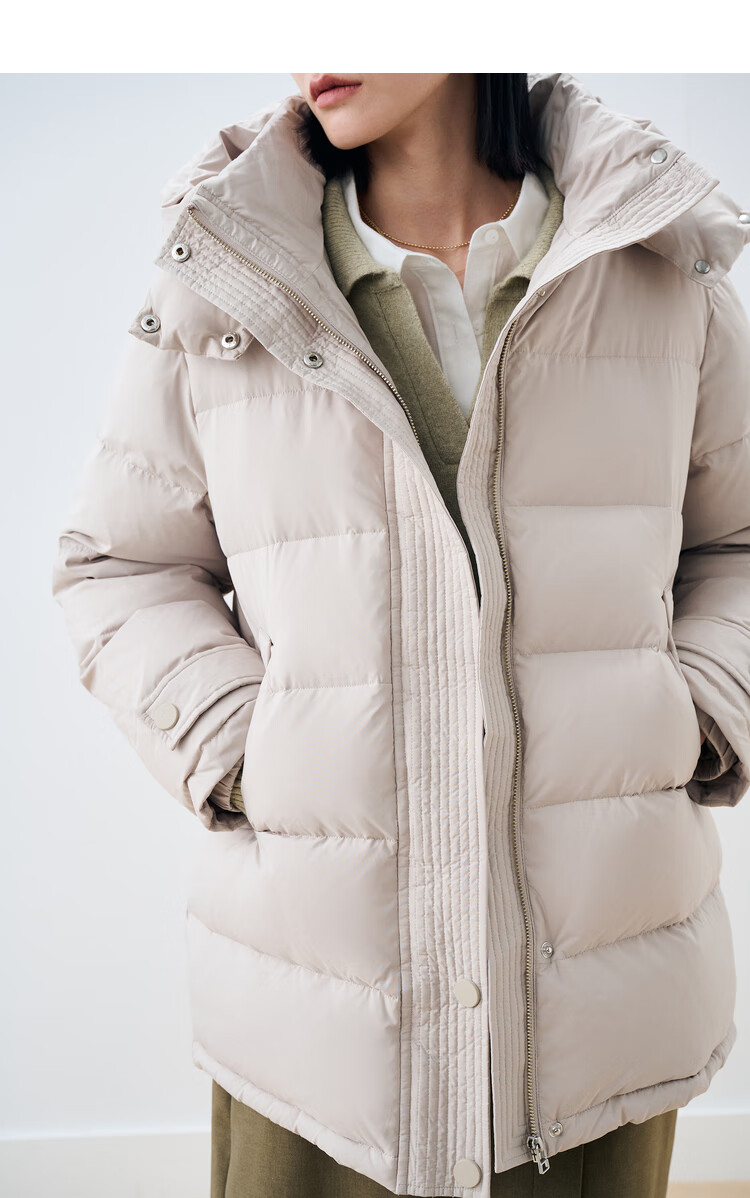 初棉90白鸭绒连帽立领灰色羽绒服女短款秋冬防风保暖轻盈羽绒外套黄油