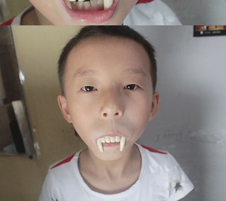 万圣节吸血鬼僵尸牙齿獠牙可爱小虎牙血浆假血道具女巫婆指甲面具