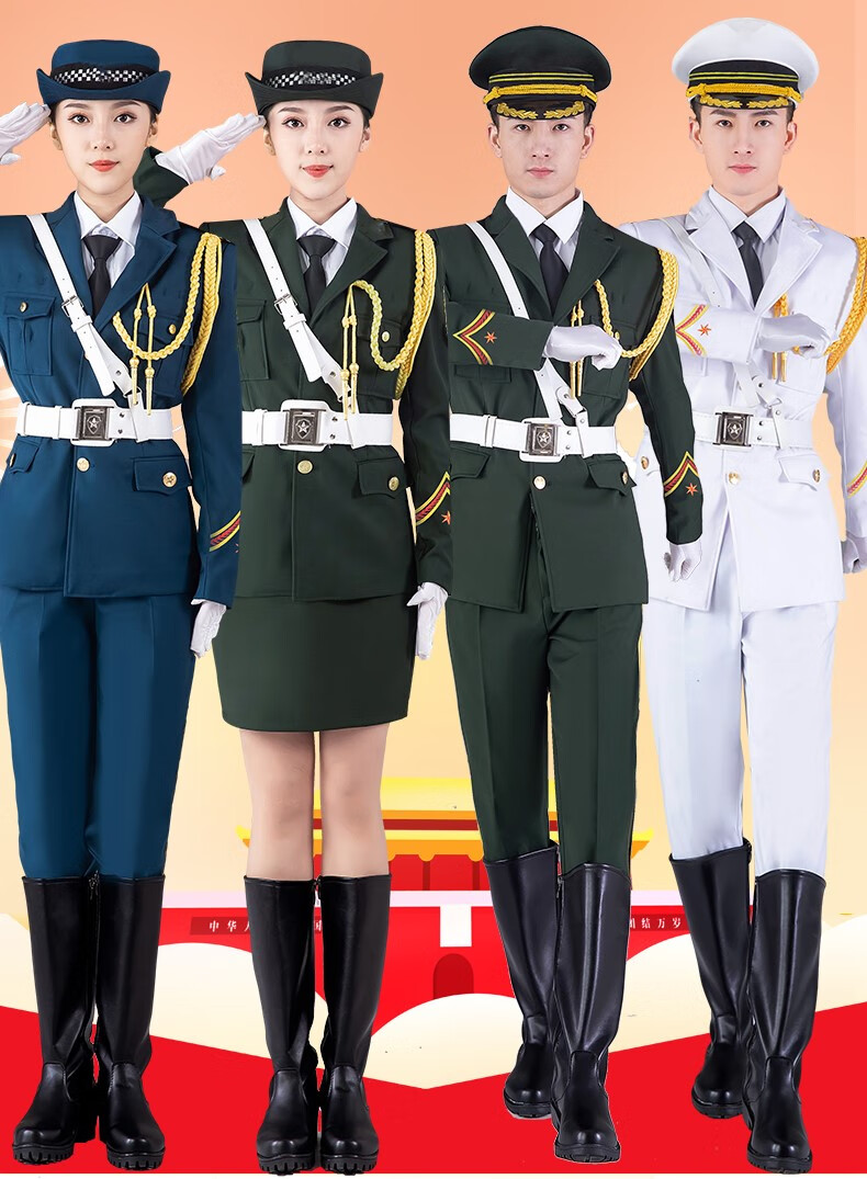 珂纷 升旗手服装成人三军仪仗队礼服护卫队学生礼宾服升旗仪式 绿色男