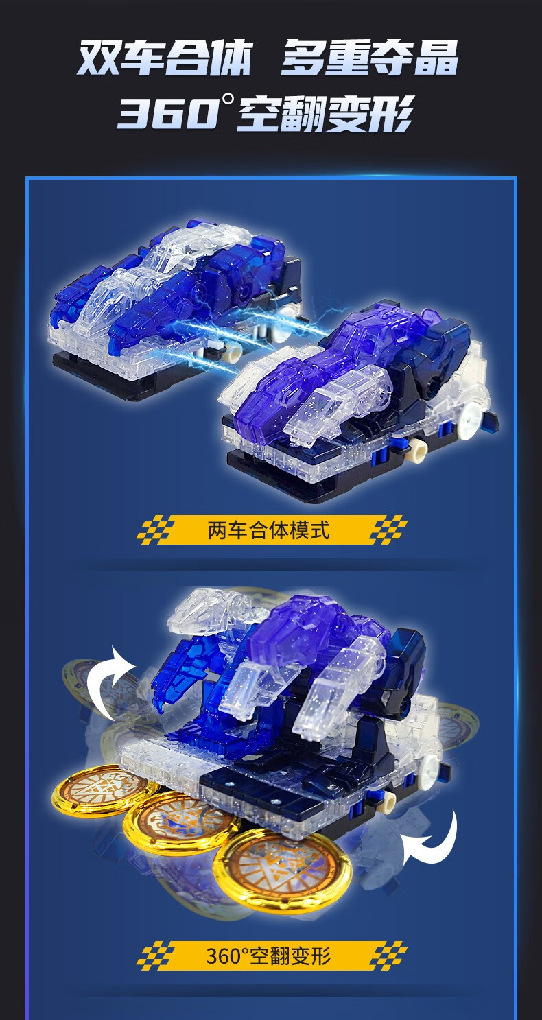 奥迪双钻爆裂飞车创意惊喜男孩盲盒玩具神兽合体夺晶空翻变形小车盲盒
