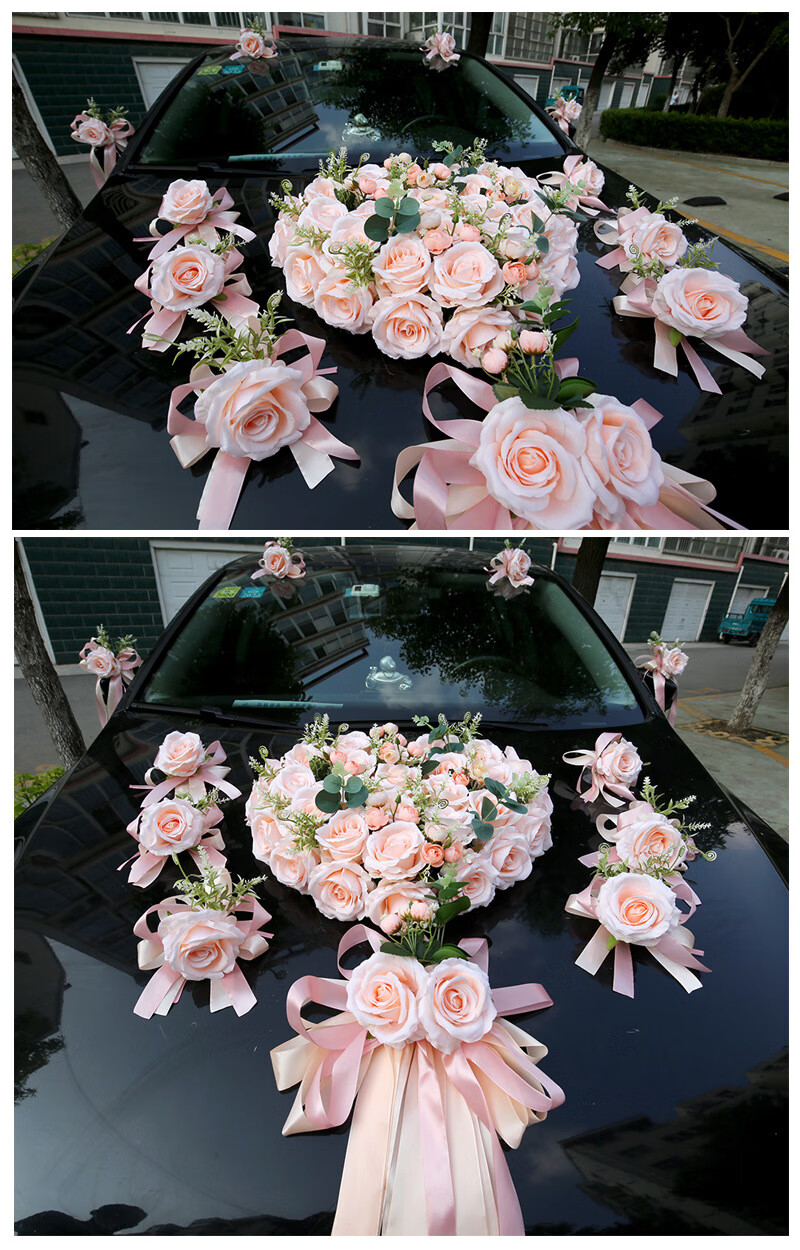 【京品优选】婚车拉花婚庆装饰仿真花主结花车队花车头花绒布森绸缎