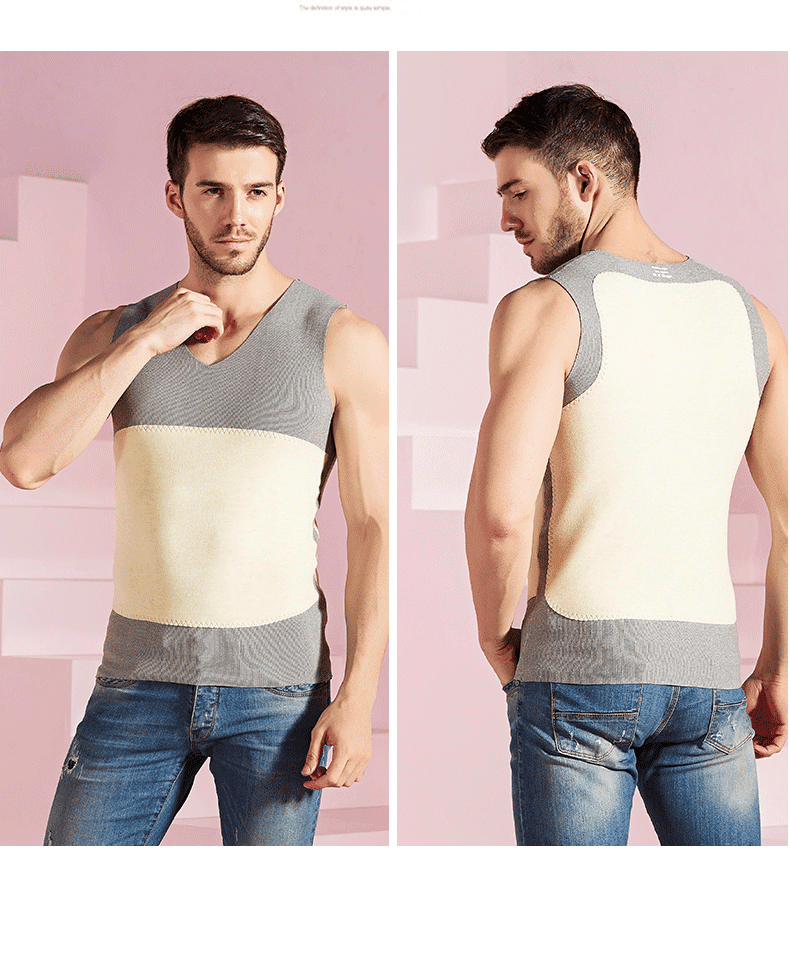 护胃德绒磨毛自发热内穿冬季男士男生无痕加厚保暖无袖打底背心两件黑