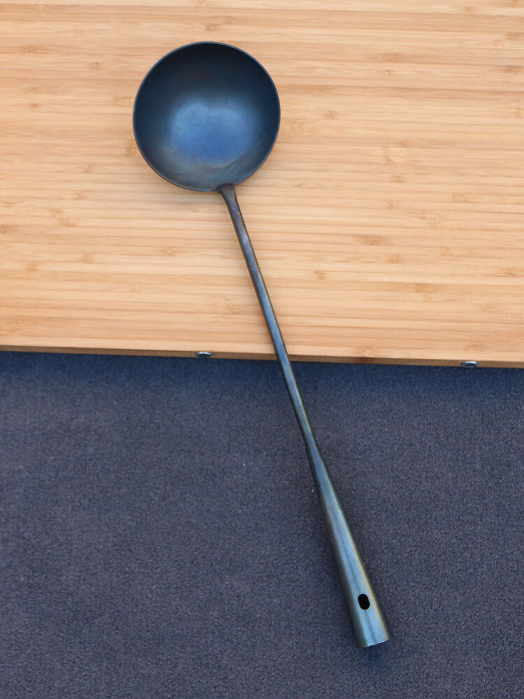 蛋饺勺做蛋饺的勺子铁勺传统手工长柄勺子纯铁无涂层马勺厨师炒勺木柄