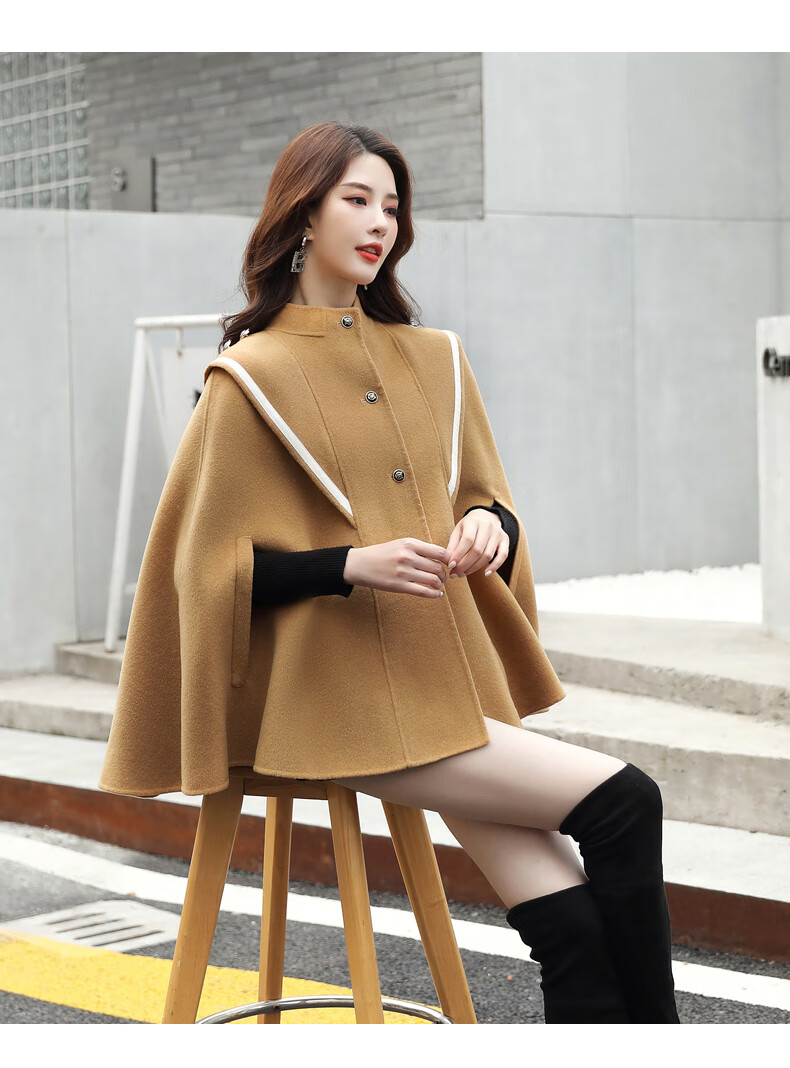 翰度斗篷呢子大衣蝙蝠袖立领披风毛呢外套女2022秋季新款韩版宽松复古