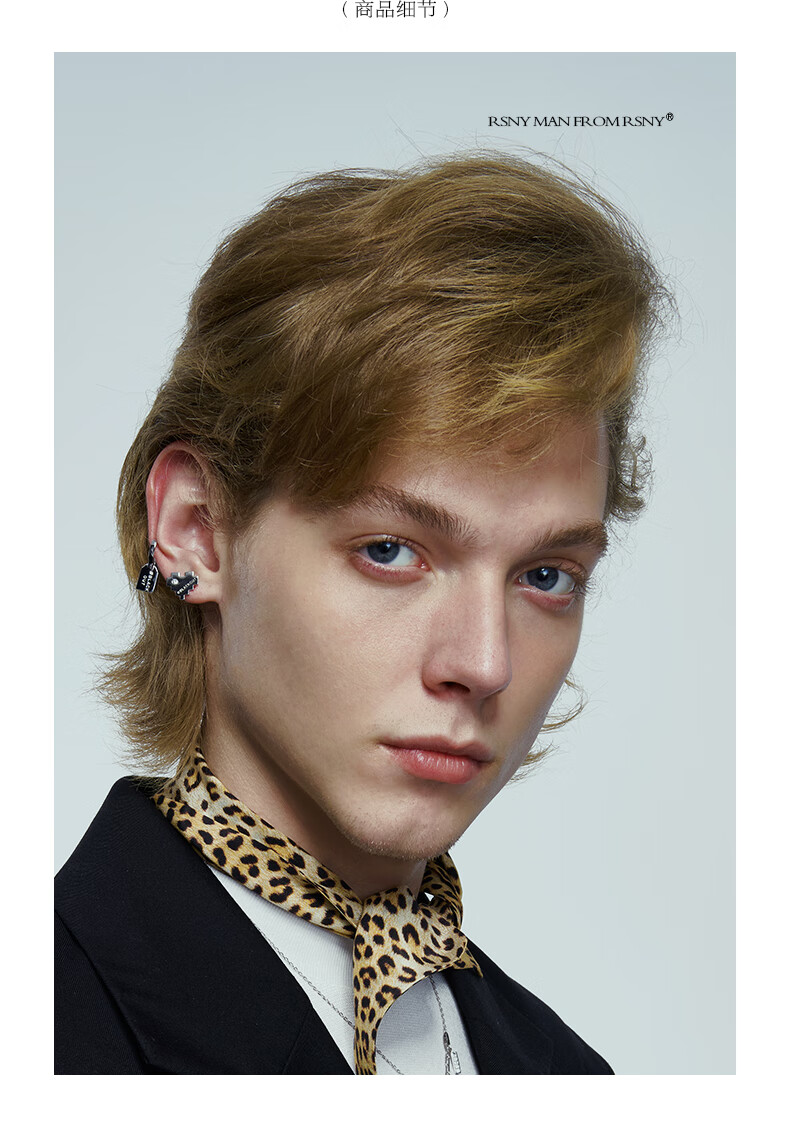 rsny银标签条耳夹男潮嘻哈无耳洞冷淡方形耳饰个性创意925银镀金黑色