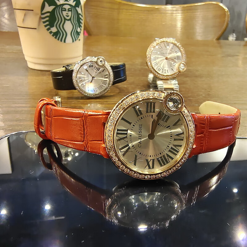 告白气球手表卡家新款情侣告白气球女表瑞士石英真皮时尚简约个性水钻