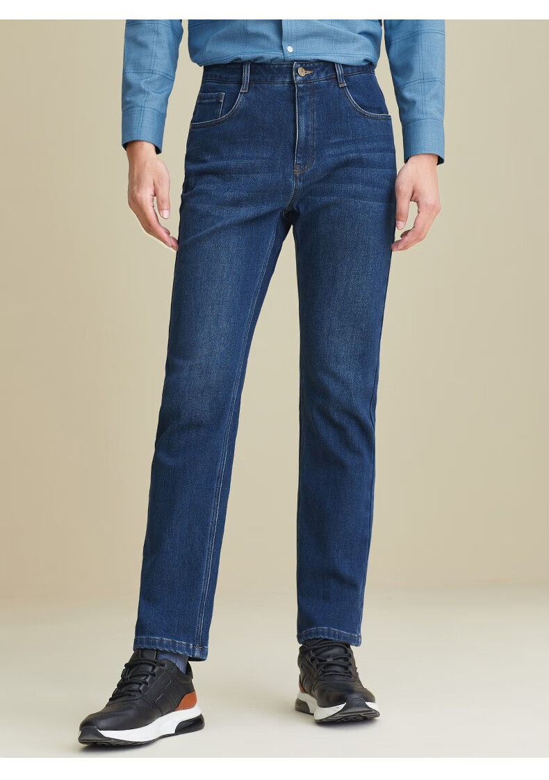 百斯盾牛仔裤男秋冬2022舒适亲肤休闲时尚抓毛保暖厚款直筒裤子男秋季