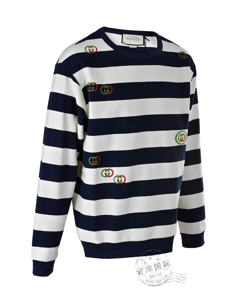 gucci古驰毛衣男gg条纹图案圆领长袖针织衫581969预售代购黑白色xs